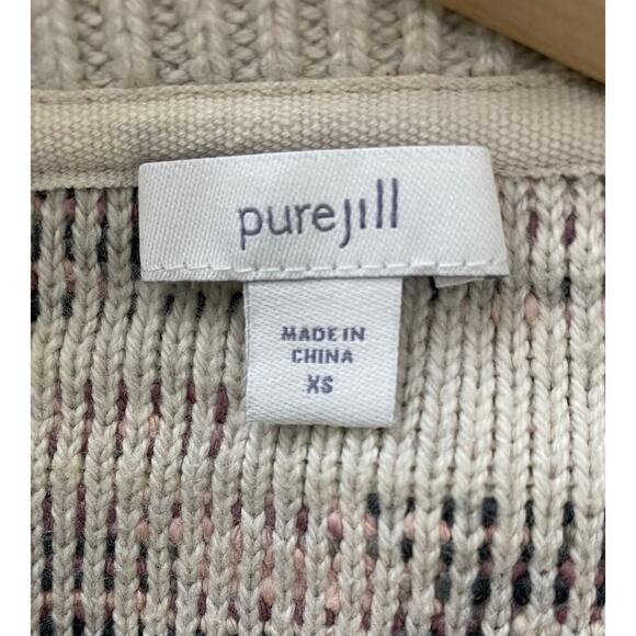 Pure Jill Women's XS Cream Pink Gray Textured Crew Neck Pullover Sweater - Picture 3 of 6